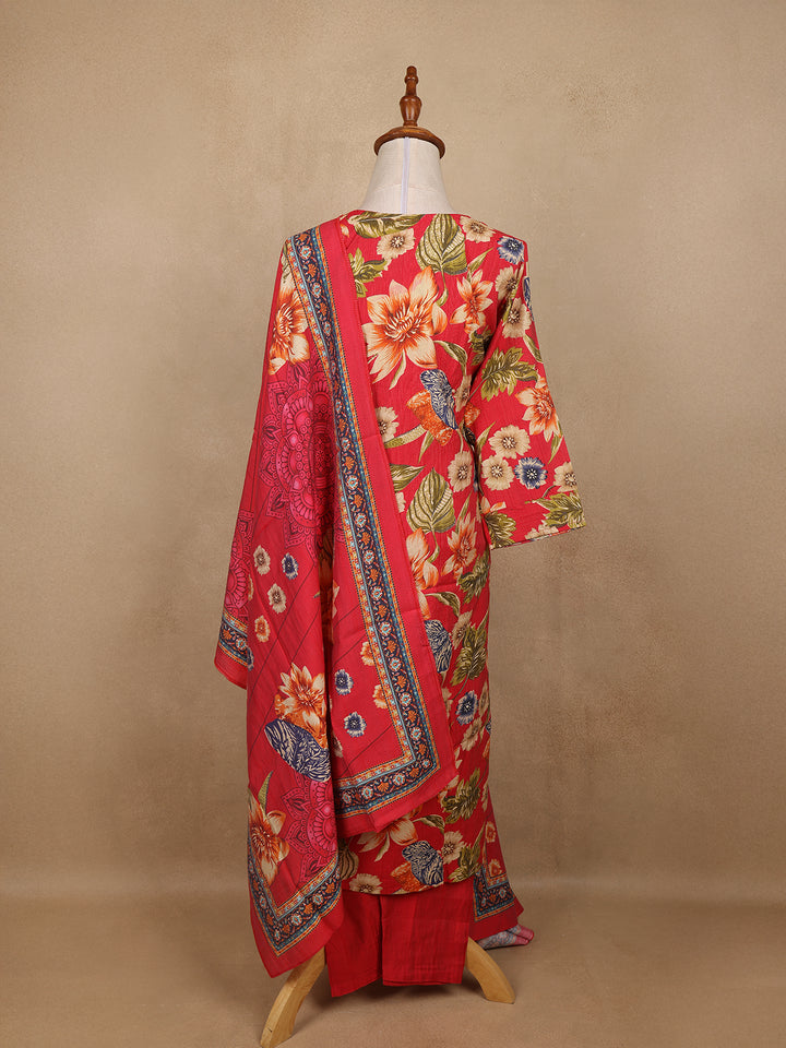 Red Floral Design Print Cotton Salwar Suit - Diadem