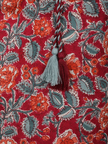 Red Floral Design Printed Cotton Salwar Suit - Diadem