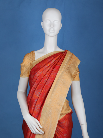 Red Floral Designed Soft Silk Saree - Diadem