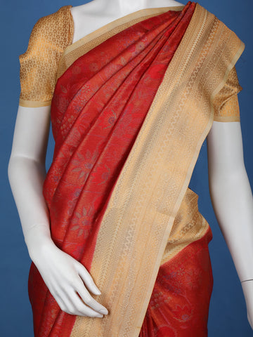 Red Floral Designed Soft Silk Saree - Diadem