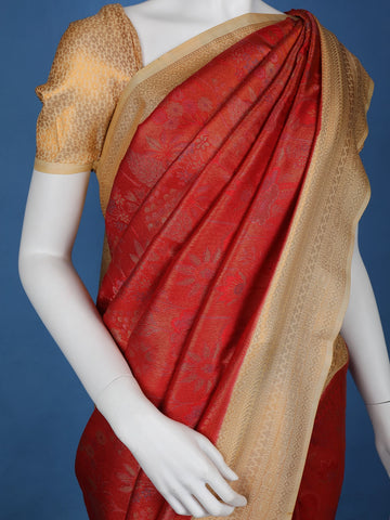 Red Floral Designed Soft Silk Saree - Diadem