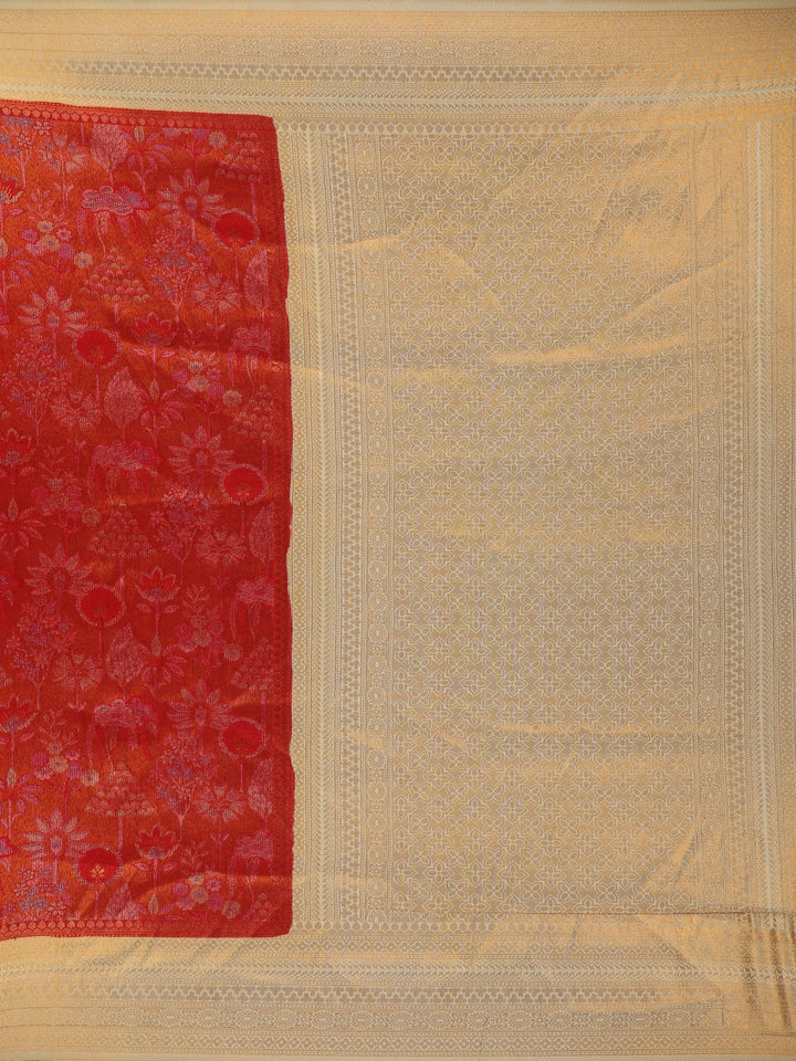 Red Floral Designed Soft Silk Saree - Diadem