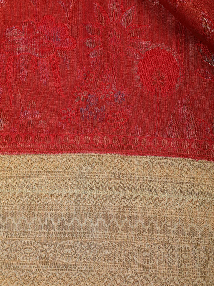 Red Floral Designed Soft Silk Saree - Diadem