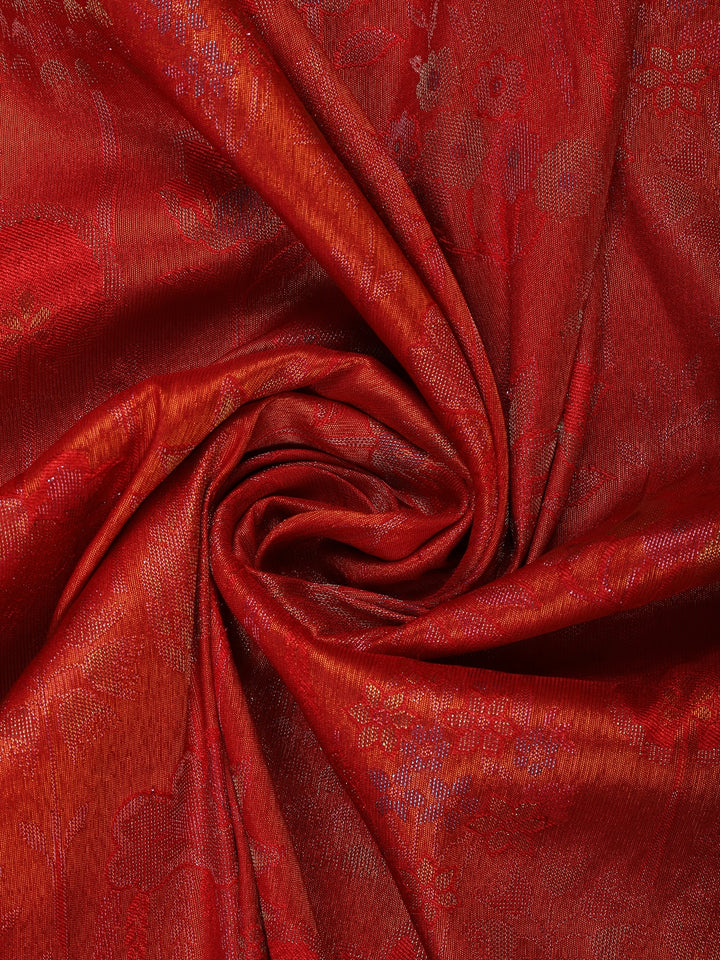 Red Floral Designed Soft Silk Saree - Diadem