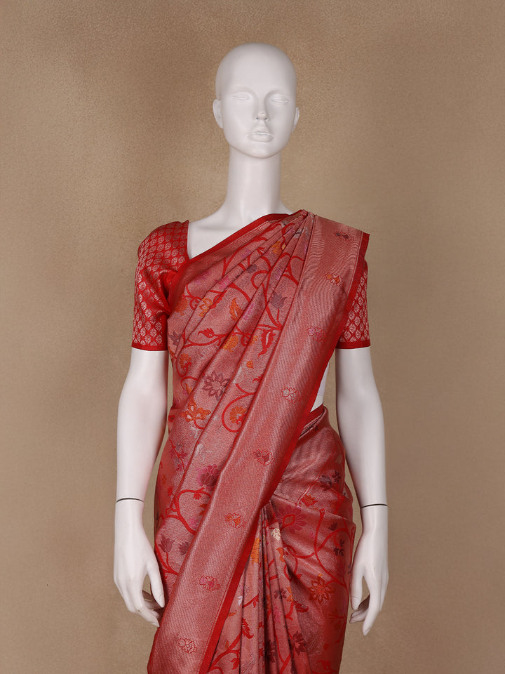 Red Floral Designed Soft Silk Saree - Diadem