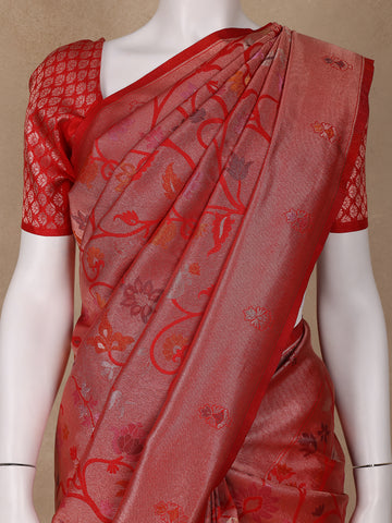 Red Floral Designed Soft Silk Saree - Diadem