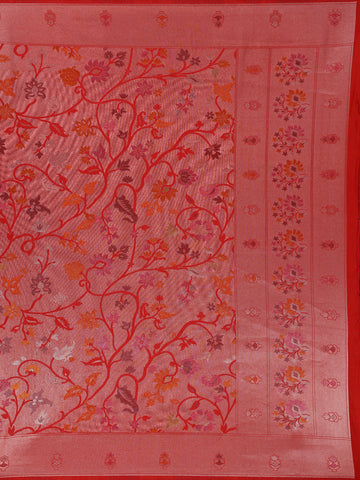 Red Floral Designed Soft Silk Saree - Diadem