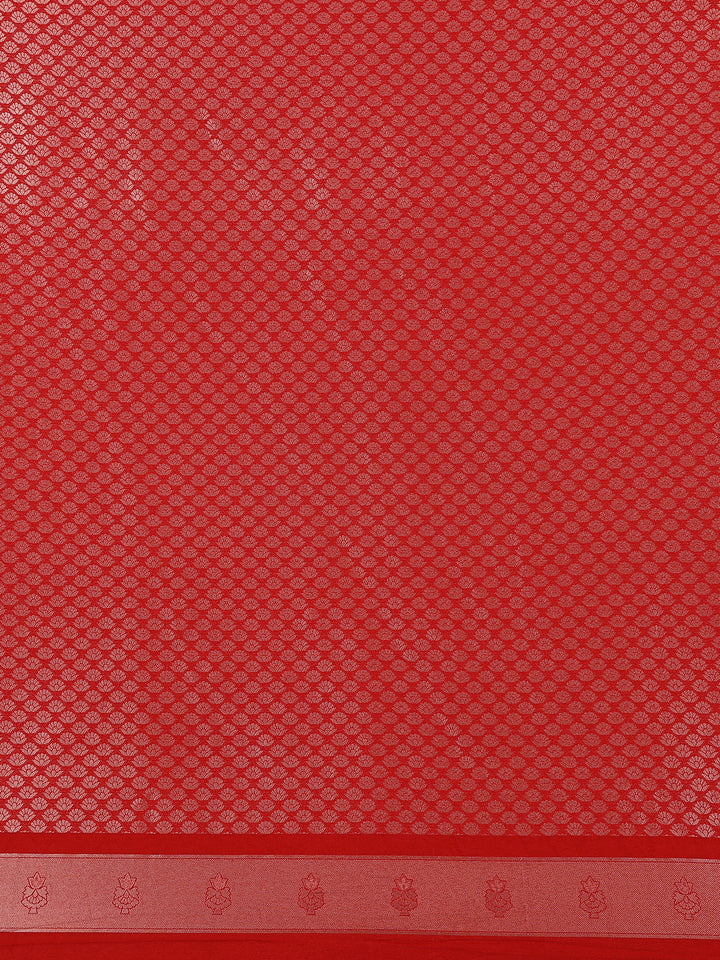 Red Floral Designed Soft Silk Saree - Diadem