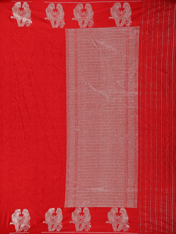 Red Floral Designed Banarasi Silk Saree - Diadem