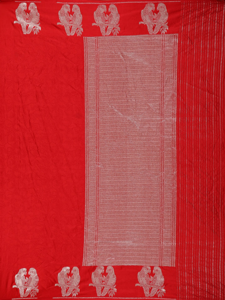 Red Floral Designed Banarasi Silk Saree - Diadem