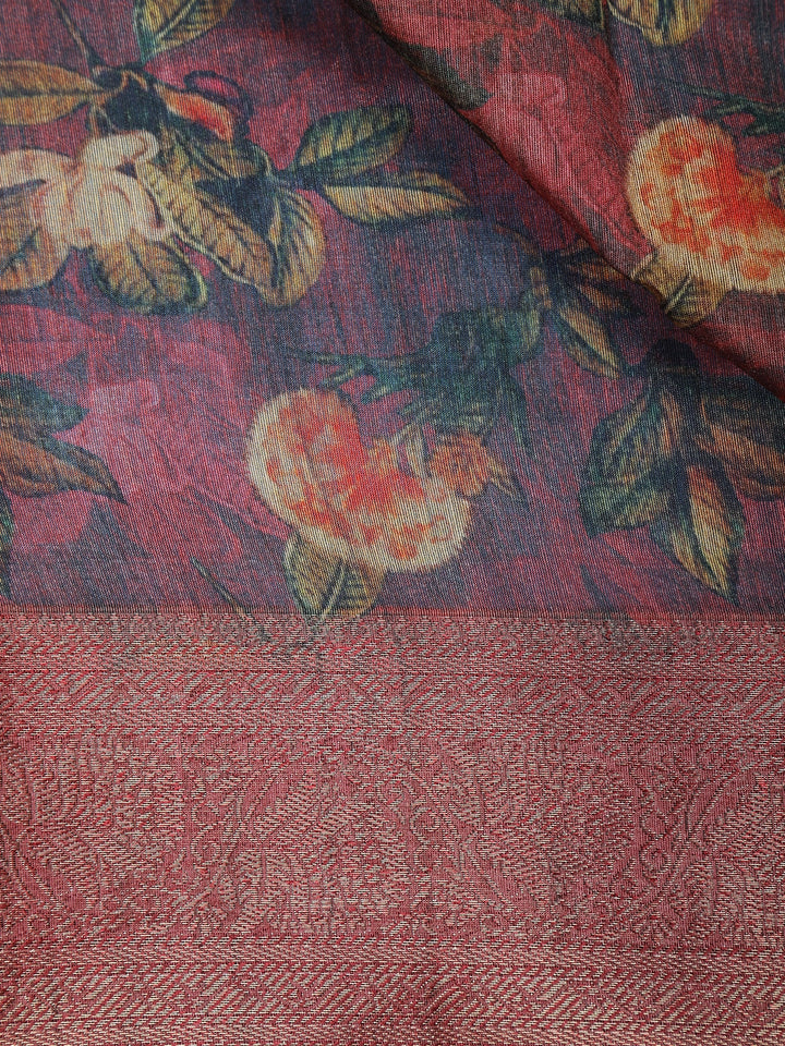 Red Floral Designed Chanderi Cotton Saree - Diadem