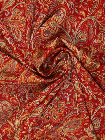 Red Floral Designed Chanderi Cotton Saree - Diadem