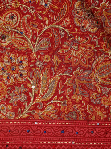 Red Floral Designed Chanderi Cotton Saree - Diadem