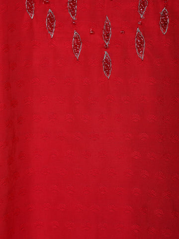 Red Floral Designed Cotton Kurti - Diadem
