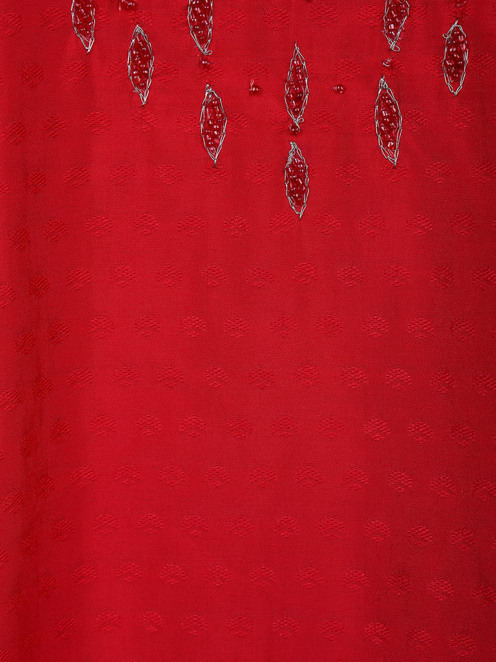 Red Floral Designed Cotton Kurti - Diadem