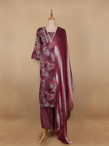Red Floral Designed Cotton Salwar Suit - Diadem