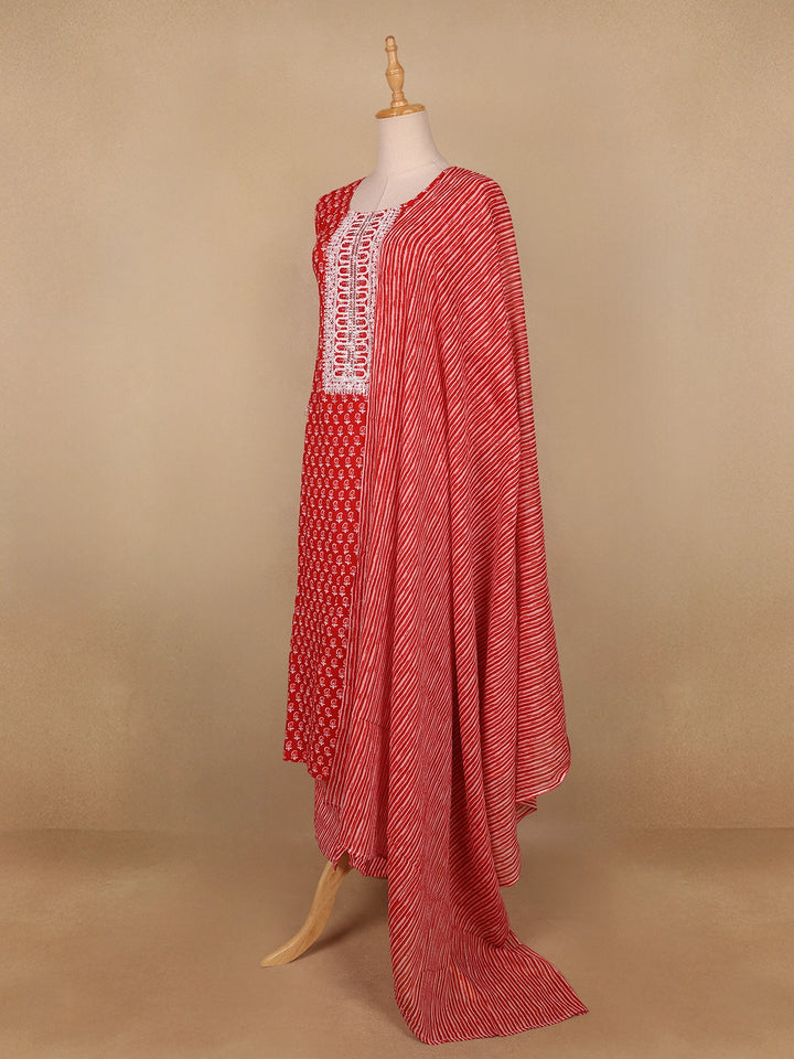 Red Floral Designed Cotton Salwar Suit - Diadem