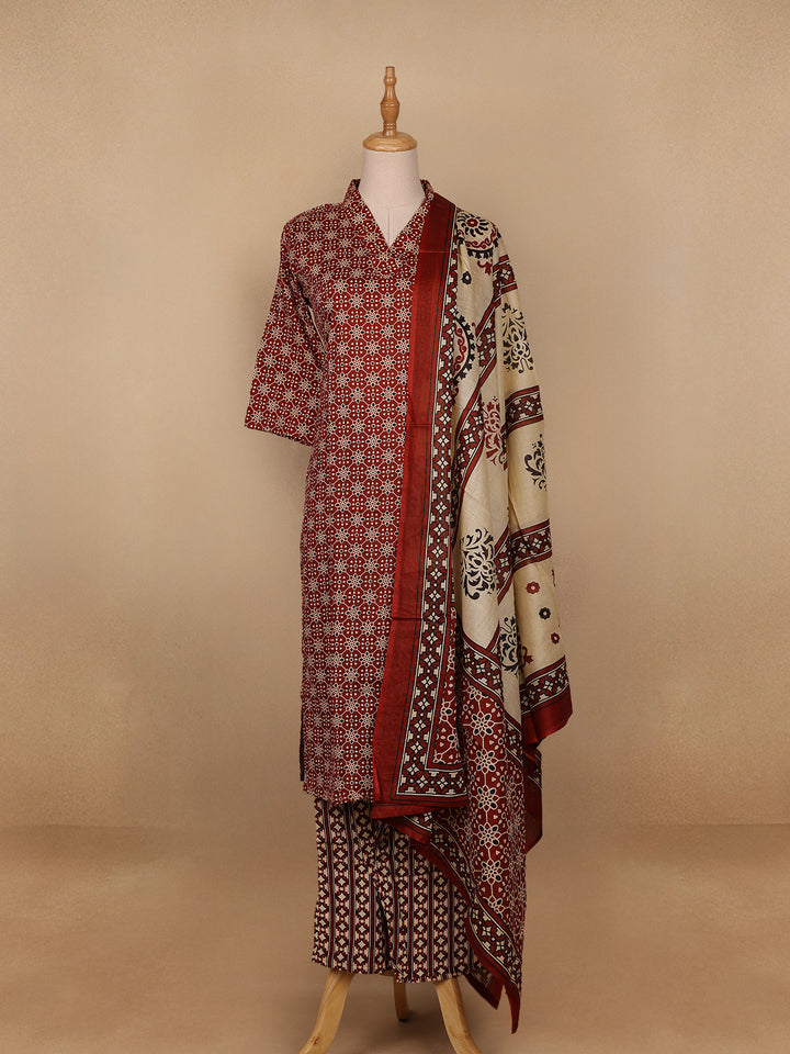Red Floral Designed Cotton Salwar Suit - Diadem