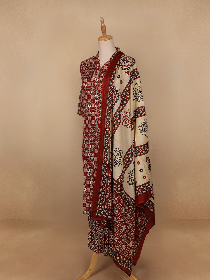 Red Floral Designed Cotton Salwar Suit - Diadem