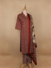 Red Floral Designed Cotton Salwar Suit - Diadem