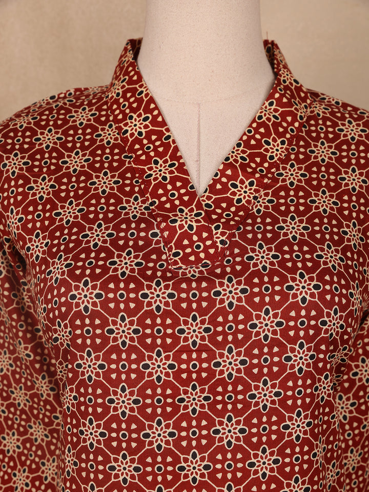 Red Floral Designed Cotton Salwar Suit - Diadem
