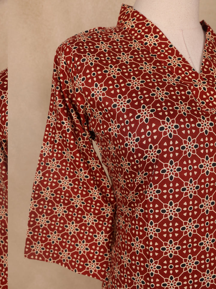 Red Floral Designed Cotton Salwar Suit - Diadem