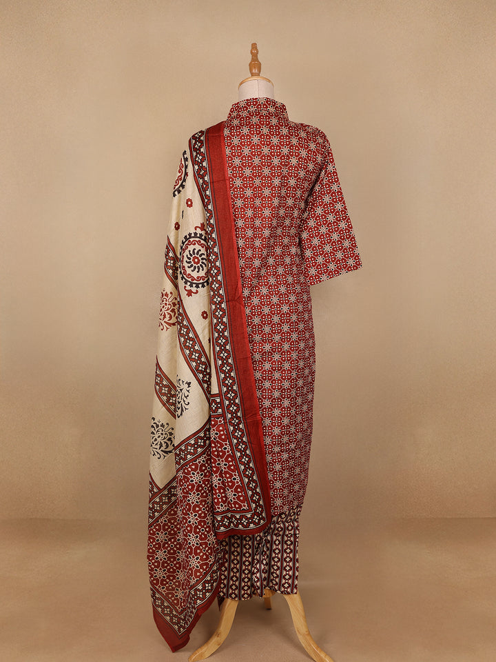 Red Floral Designed Cotton Salwar Suit - Diadem