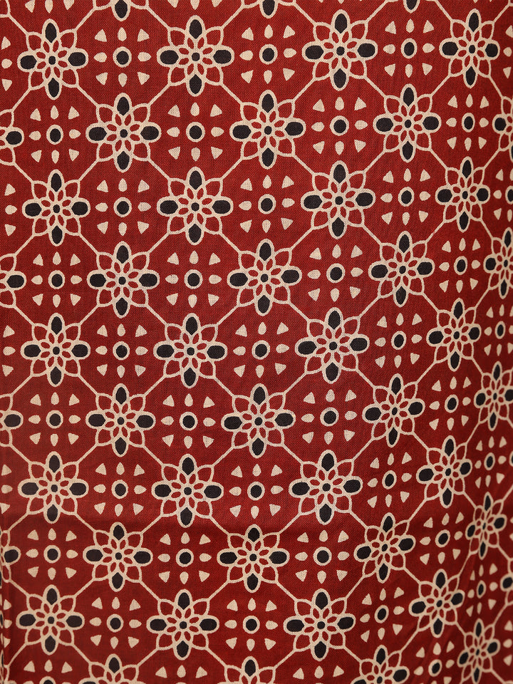 Red Floral Designed Cotton Salwar Suit - Diadem