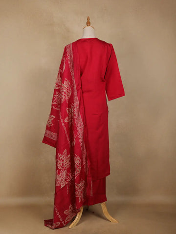 Red Floral Designed Cotton Salwar Suit - Diadem