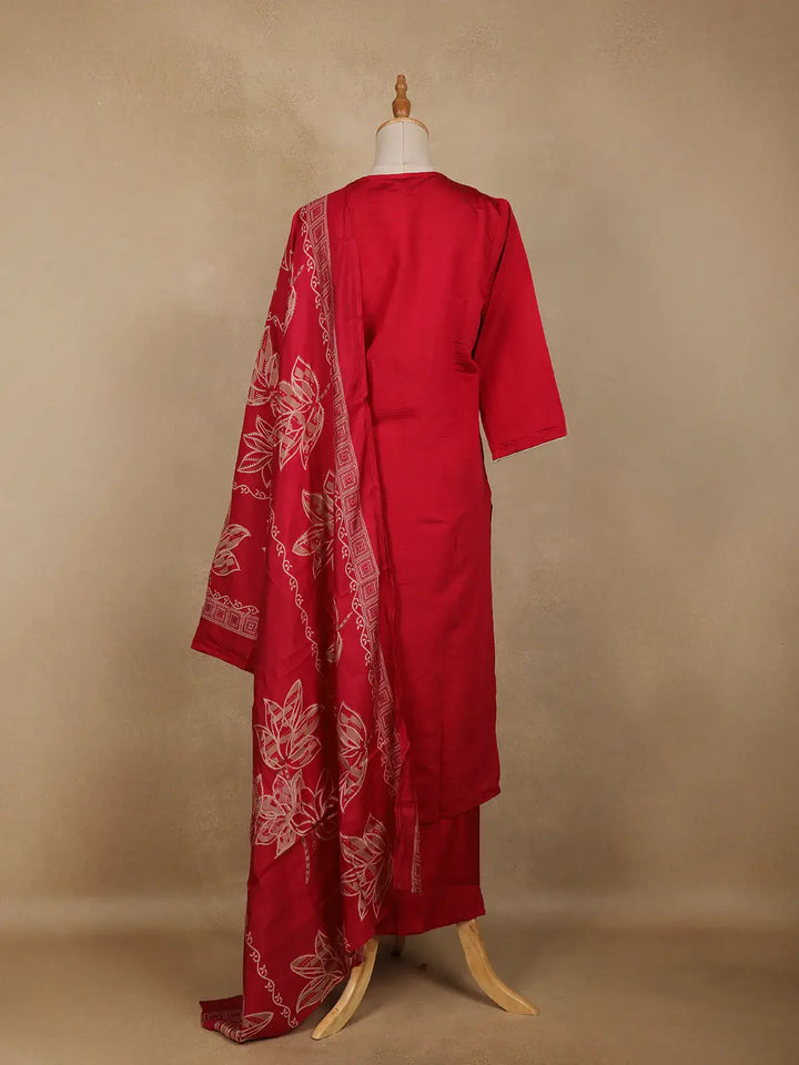 Red Floral Designed Cotton Salwar Suit - Diadem