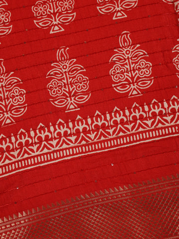 Red Floral Designed Cotton Saree - Diadem