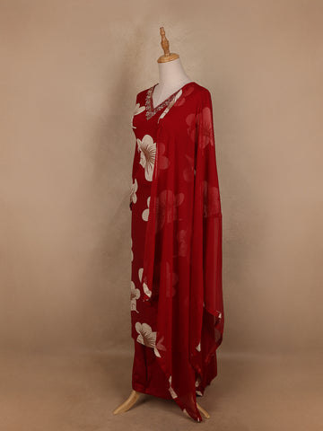 Red Floral Designed Cotton Salwar Suit - Diadem