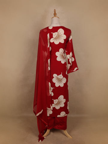 Red Floral Designed Cotton Salwar Suit - Diadem