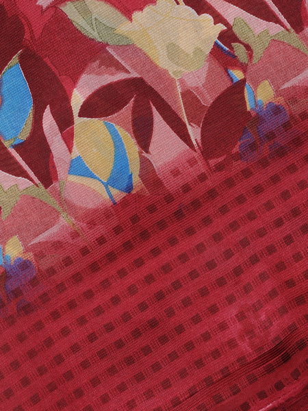 Red Floral Designed Fancy Cotton Saree - Diadem
