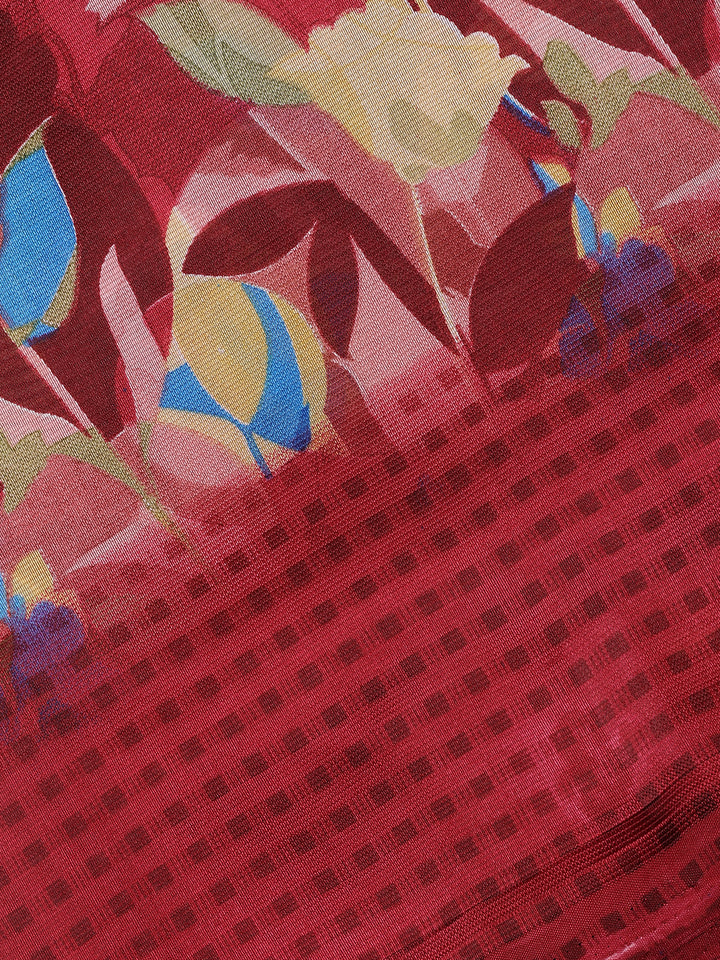 Red Floral Designed Fancy Cotton Saree - Diadem