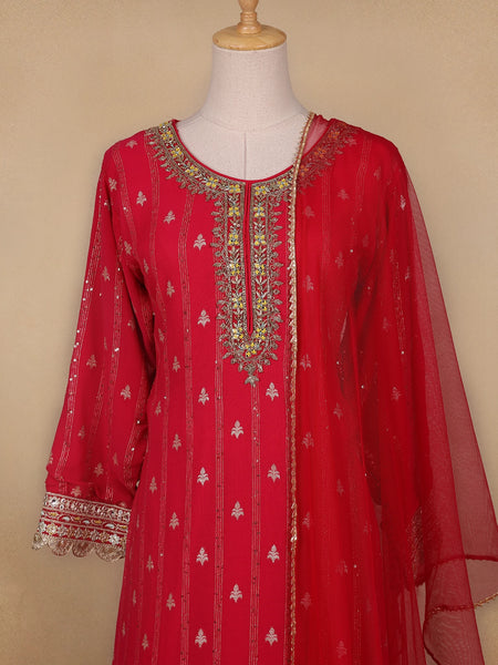 Red Floral Designed Georgette Salwar Suit - Diadem