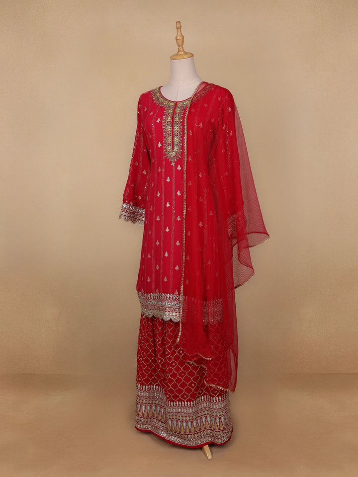 Red Floral Designed Georgette Salwar Suit - Diadem