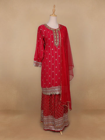 Red Floral Designed Georgette Salwar Suit - Diadem