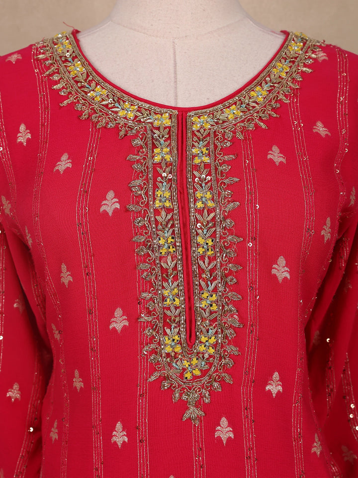 Red Floral Designed Georgette Salwar Suit - Diadem