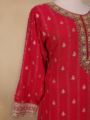 Red Floral Designed Georgette Salwar Suit - Diadem