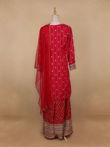 Red Floral Designed Georgette Salwar Suit - Diadem