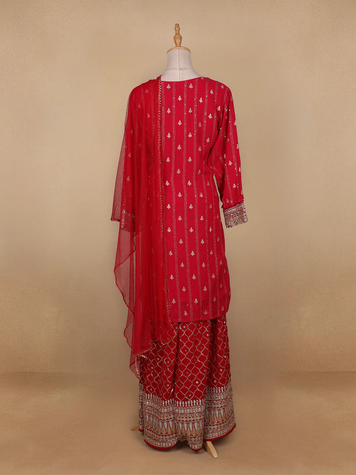 Red Floral Designed Georgette Salwar Suit - Diadem