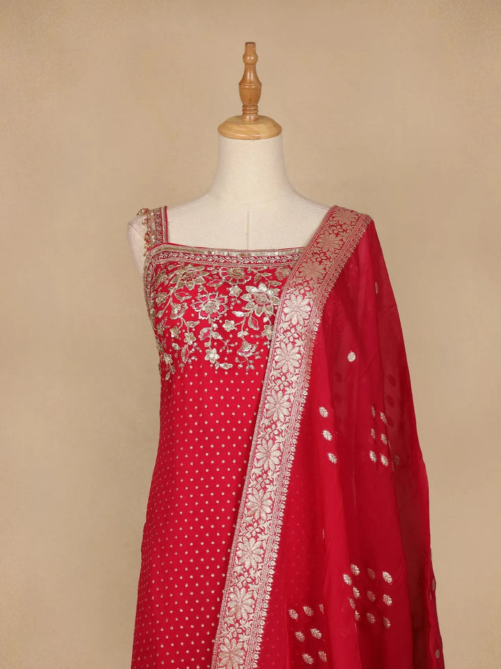 Red Floral Designed Georgette Sharara Salwar Suit - Diadem