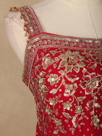 Red Floral Designed Georgette Sharara Salwar Suit - Diadem