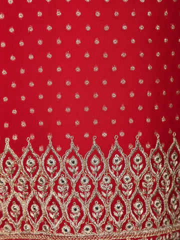 Red Floral Designed Georgette Sharara Salwar Suit - Diadem