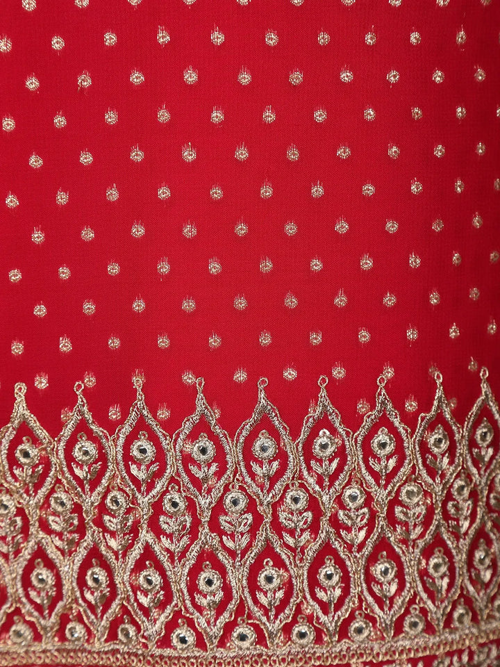 Red Floral Designed Georgette Sharara Salwar Suit - Diadem