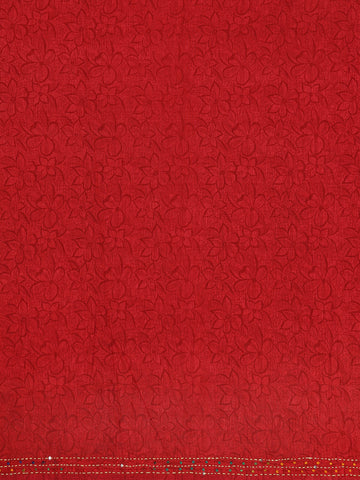 Red Floral Designed Kantha Work Chanderi Cotton Saree - Diadem
