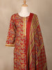 Red Floral Designed Cotton Salwar Suit - Diadem