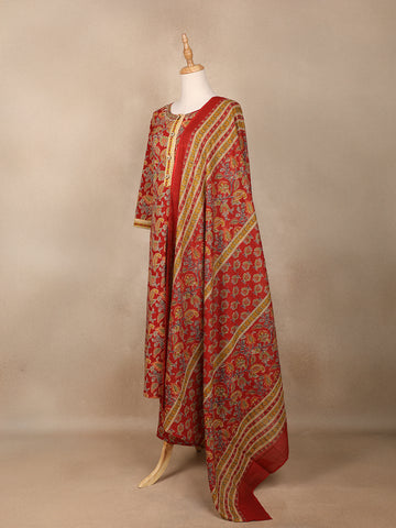 Red Floral Designed Cotton Salwar Suit - Diadem