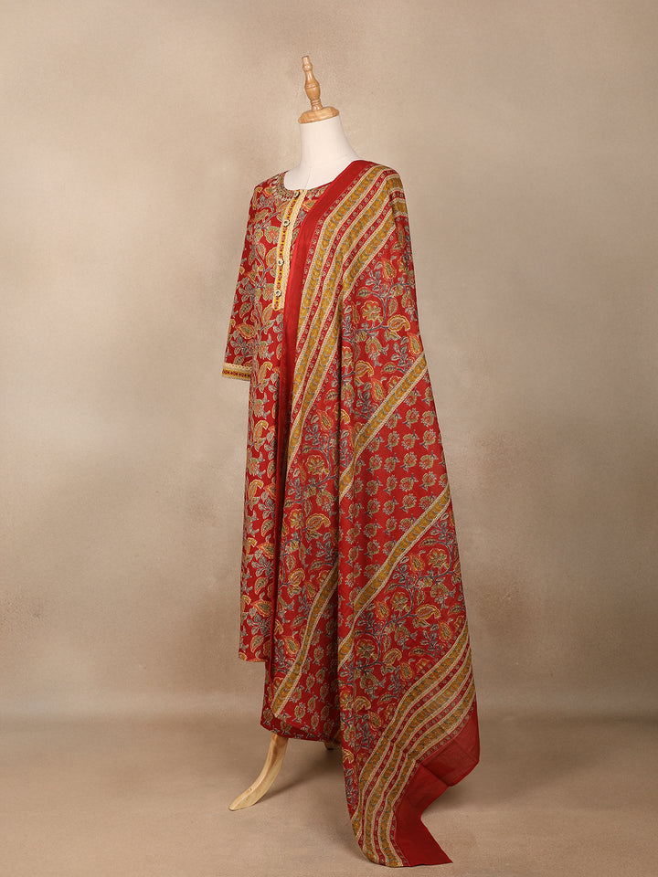 Red Floral Designed Cotton Salwar Suit - Diadem
